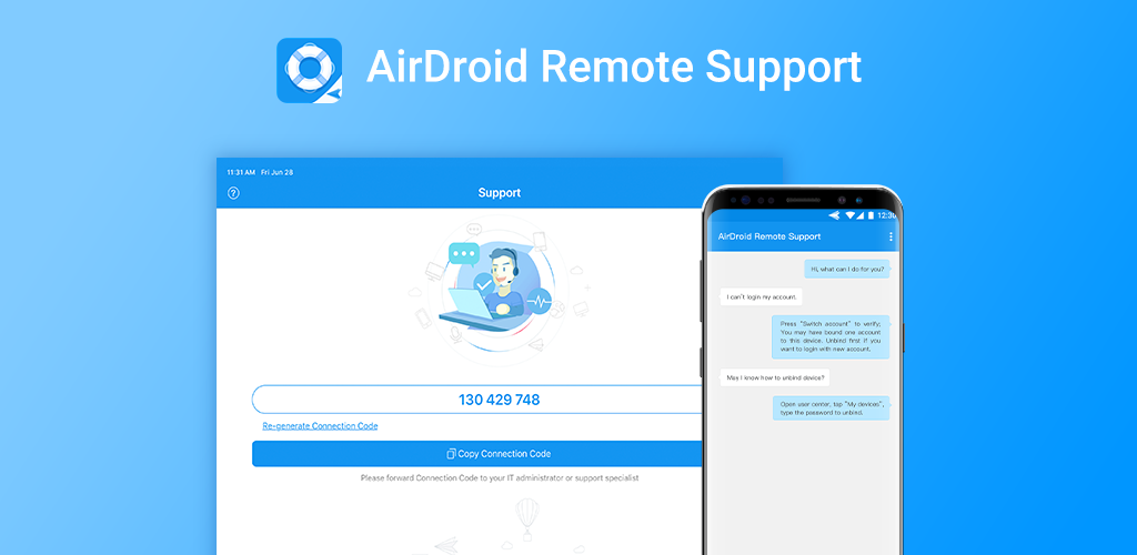 AirDroid Remote Support secure connection with 9 digit code