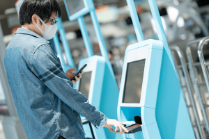 self-serving kiosk for flight check-in 