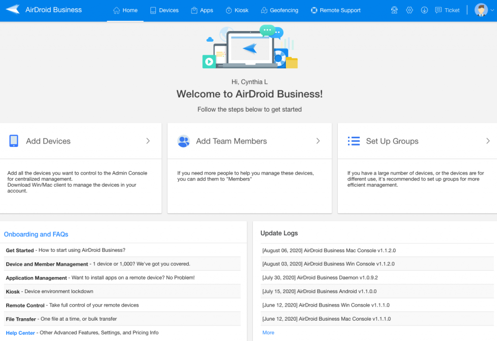 airdroid business admin console