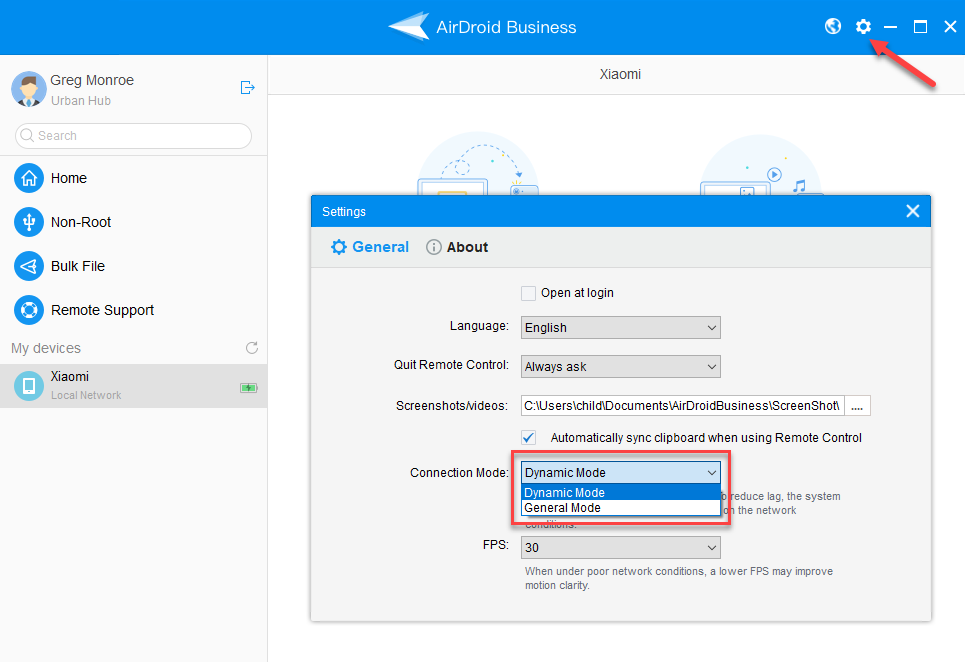 Desktop settings switch mode