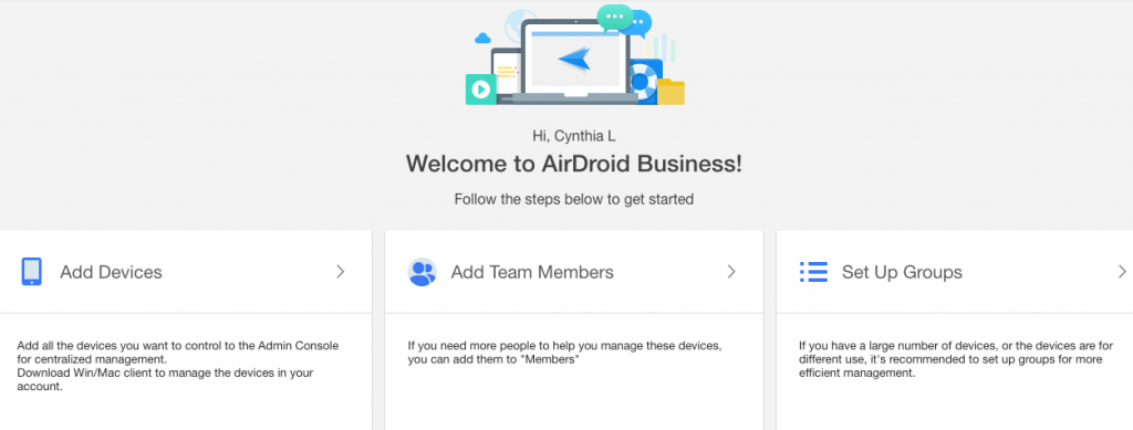 airdroid business admin console remote control shortcuts