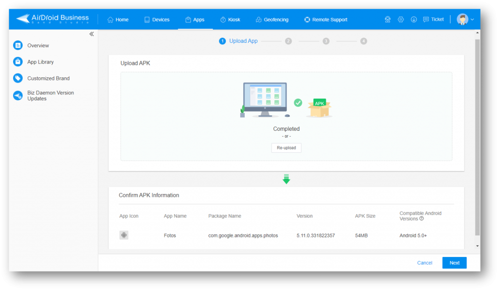 create in-house app library with airdroid business app management