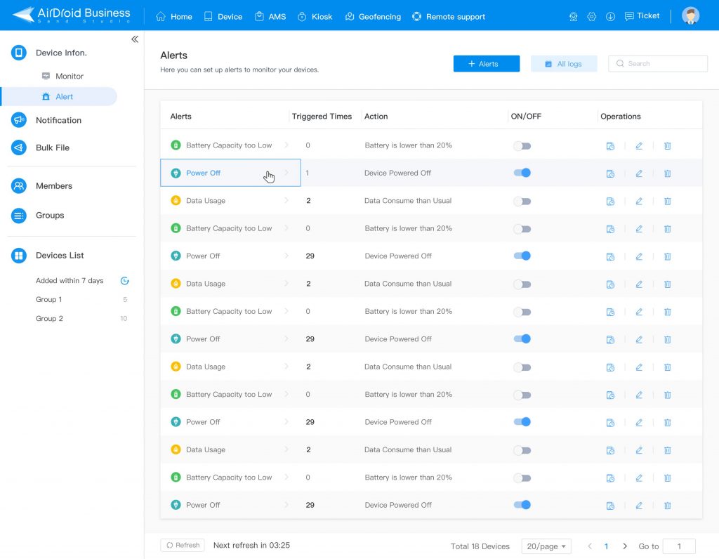 airdroid business android alert system