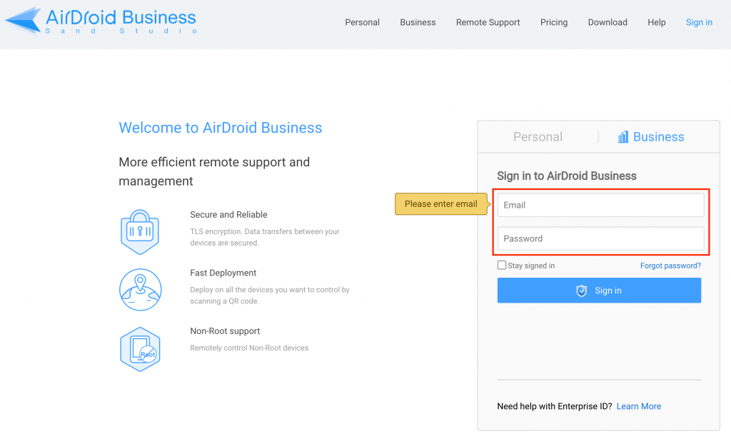airdroid business log in