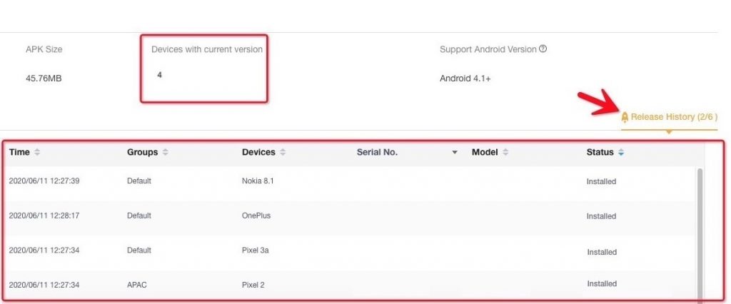 app installation status dashboard from airdroid business