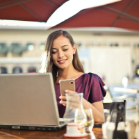 female using mobile devices