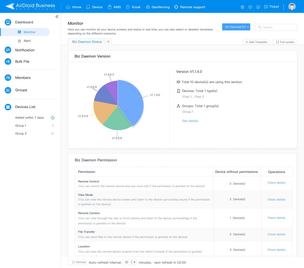 airdroid business bizdaemon status monitor template