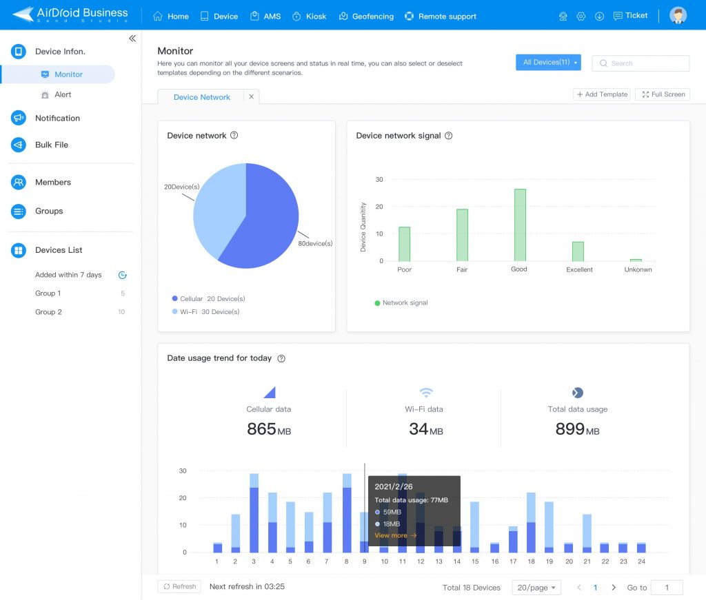 mdm device network status tracking