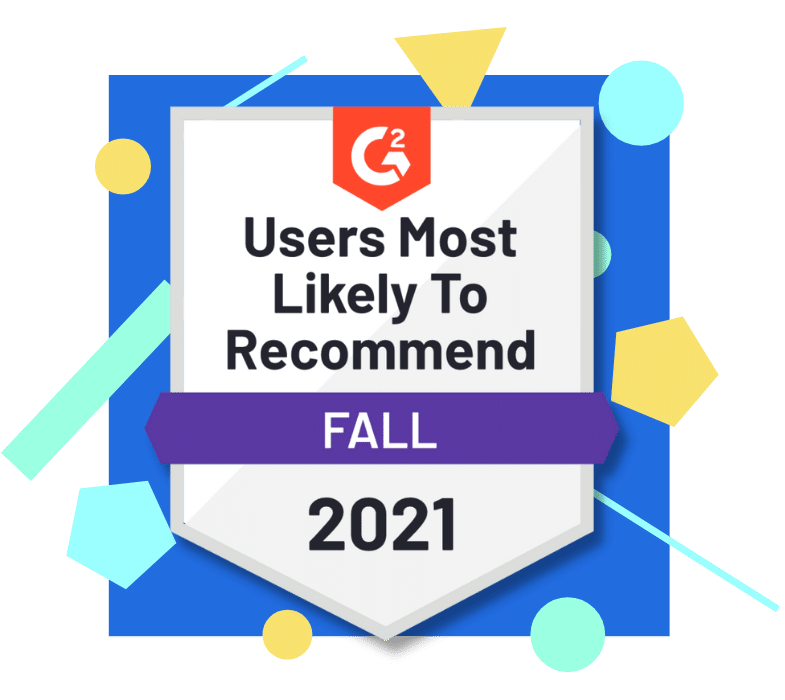 G2 badge - Likely to Recommend Fall 2021