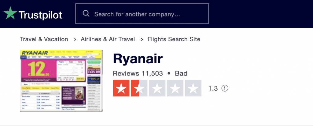 Reviews of Ryanair at Trustpilot